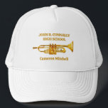 Trumpf Player High School Band Gold Personalisiert Truckerkappe<br><div class="desc">Diese moderne,  maßgeschneiderte High School Marching Band,  die den Student- und Bandnamen unter dem Trompet-Instrument zeigt. Individuell für Symphonic-,  Windensemble- oder Konzertkapelle-Mitglieder oder deren Regisseur für ein großartiges Abschluss-Sake-Geschenk.</div>