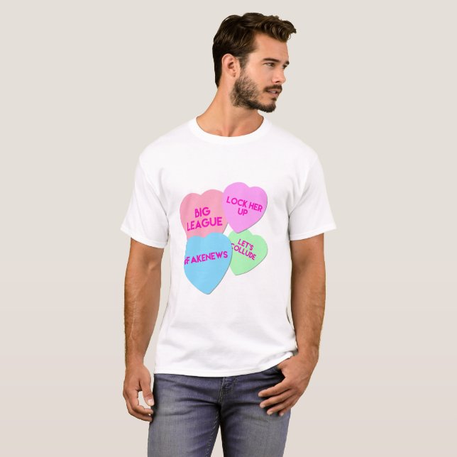 Trumpf-Valentinsgruß Trumpism Süßigkeits-Herzen T-Shirt (Vorne ganz)