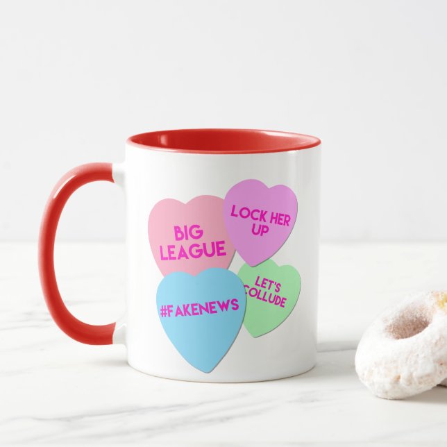 Trumpf-Valentinsgruß Trumpism Süßigkeits-Herzen Tasse (Mit Donut)