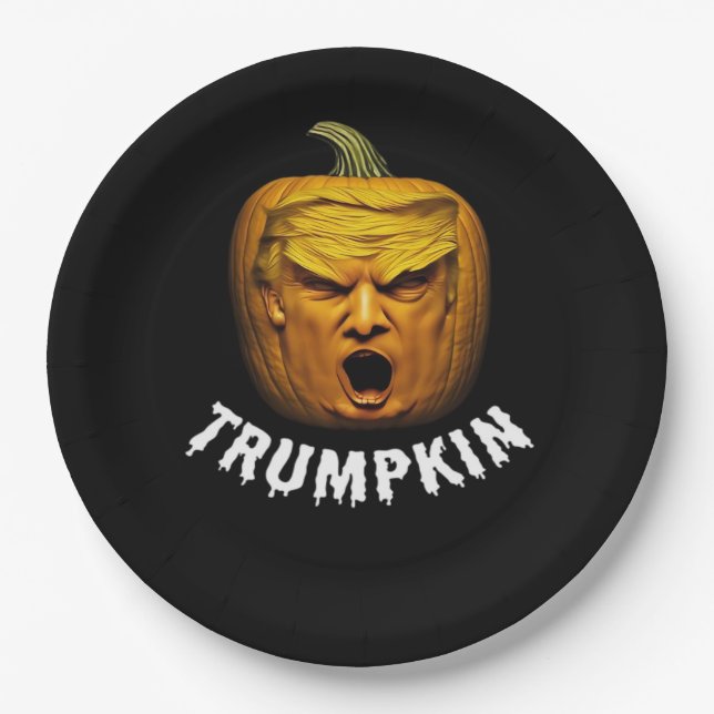 Trumpkin - Funny Donald Pumpkin Halloween Pappteller (Vorderseite)