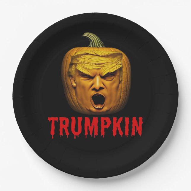 Trumpkin - Funny Donald Pumpkin Halloween Pappteller (Vorderseite)