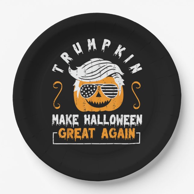 Trumpkin Halloween Great Again Funny Pumpkin Pappteller (Vorderseite)