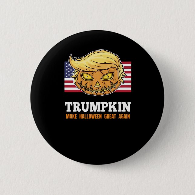 Trumpkin Halloween Kürbis mit Beängstigendem Desig Button (Vorderseite)