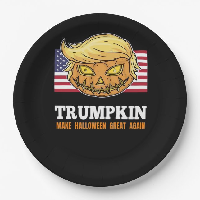 Trumpkin Halloween Kürbis mit Beängstigendem Desig Pappteller (Vorderseite)