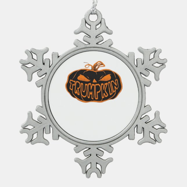 Trumpkin Halloween Schneeflocken Zinn-Ornament (Vorderseite)