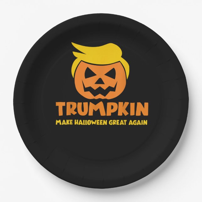 Trumpkin macht Halloween Große Kürbislaterne Pappteller (Vorderseite)