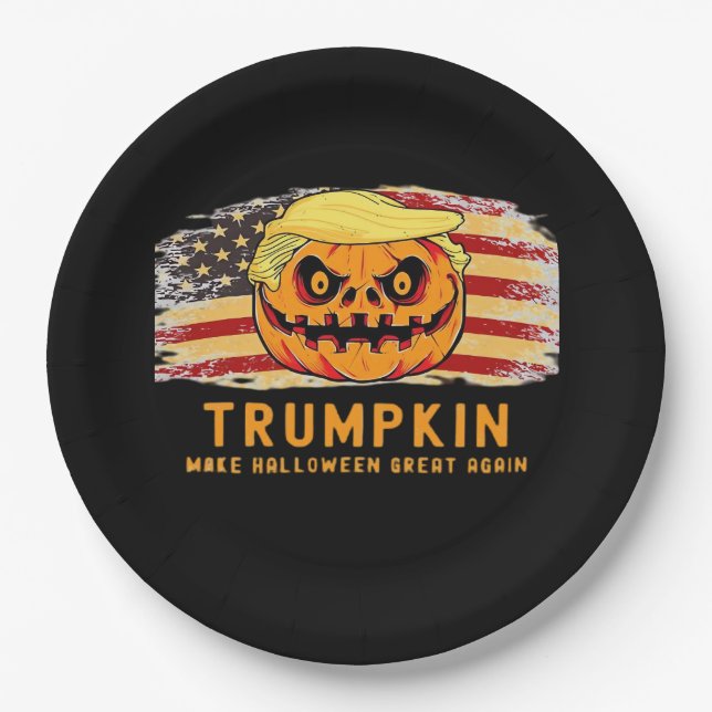 Trumpkin macht Halloween wieder groß für die Fahne Pappteller (Vorderseite)