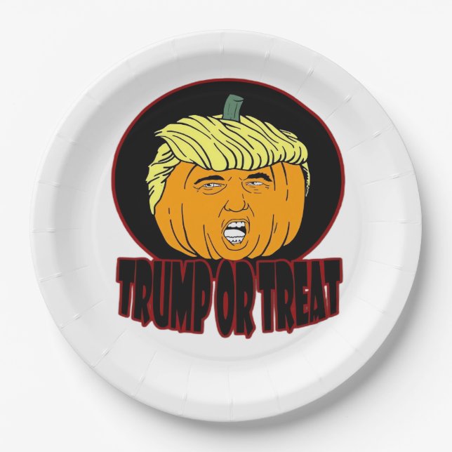 Trumpkin oder Leckerei Halloween Trumpkin Trick od Pappteller (Vorderseite)