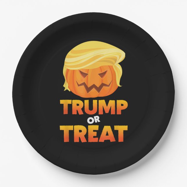 Trumpkin oder Leckerei Trumpkin Halloween-Kostüm Pappteller (Vorderseite)