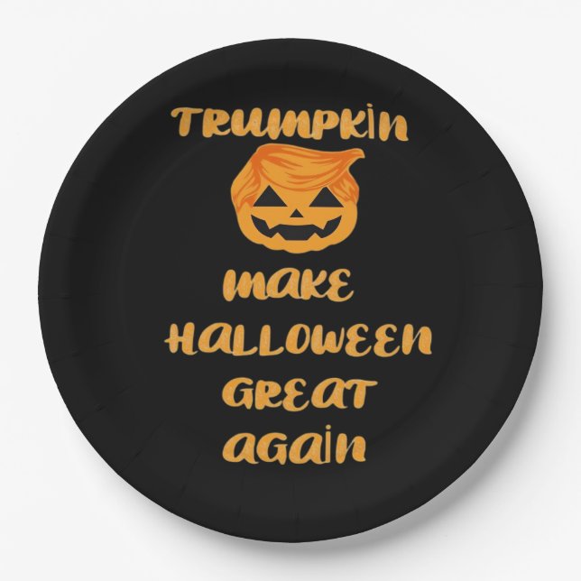 Trumpkin Pumpkin Halloween Design - Funny Autumn Q Pappteller (Vorderseite)