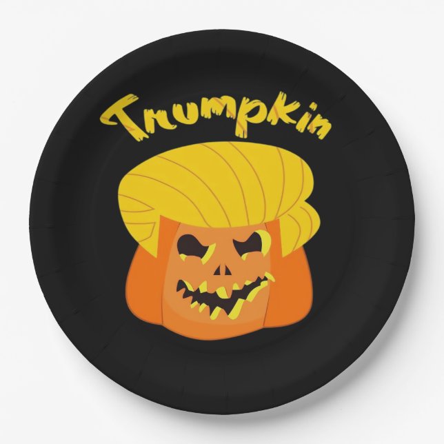 Trumpkin Pumpkin Halloween Design - Retro Slogan Pappteller (Vorderseite)