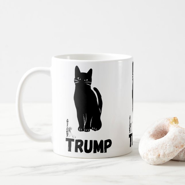 Trumps schwarze Katzenbecher Kaffeetasse (Mit Donut)