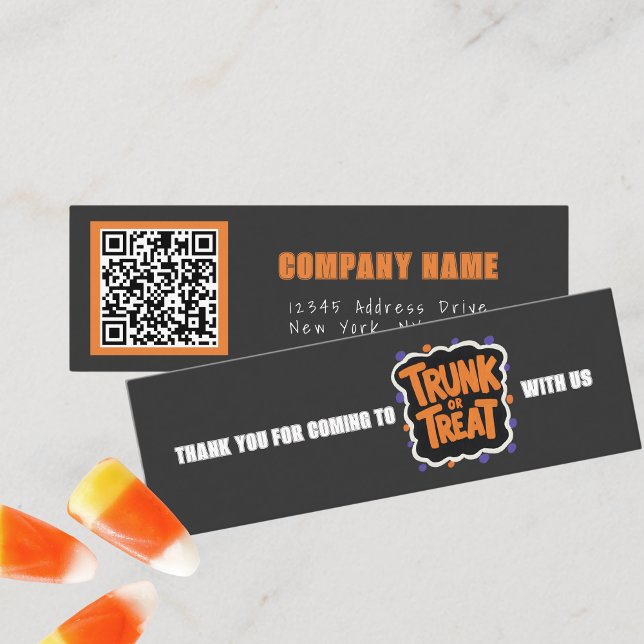 Trunk oder Leckerei Graues Halloween Danke Mini Visitenkarte (Mini Dark Grey Halloween Business QR Thank You Cards for Trick or Trunk or Treating. Pack of 100)