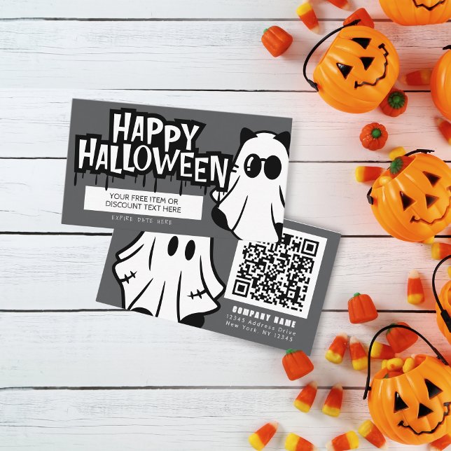 Trunk oder Leckerei Halloween Coole Geister Visitenkarte (Halloween Discount Coupon Business Cards Pack of 100. Gray, Black and White Ghosts)