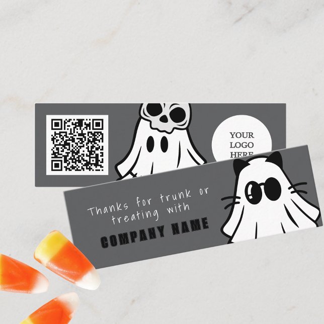 Trunk oder Leckerei Halloween Cooler Geist Danke Mini Visitenkarte (Cool Ghosts Trunk or Treat Halloween Coupon Business Cards Pack of 100 in Gray Black and White)