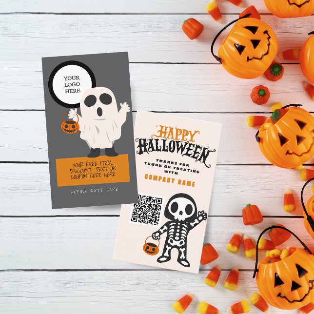 Trunk oder Leckerei Halloween Ghosting Gäste Visitenkarte (Trunk or Treat Halloween Coupon Business Cards Pack of 100. Ghost and Skeleton Design)