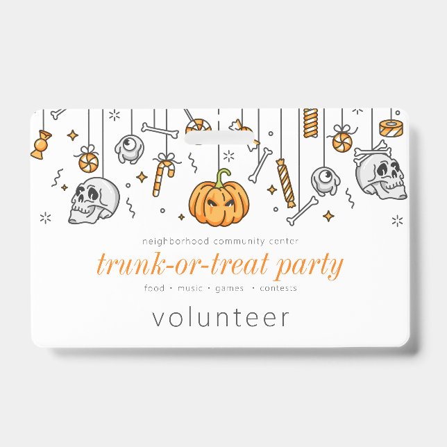 Trunk oder Leckerei Modernes Chic Halloween-Party Ausweis (Vorderseite)