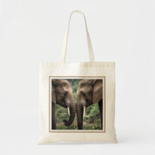 "Trunk to Trunk: Eine sanfte ElefantenEmbrace" Tragetasche