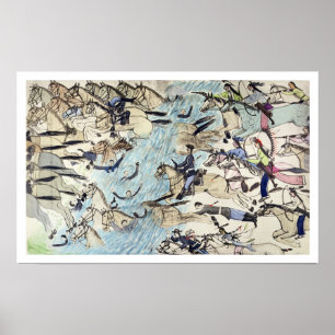 Truppen werden über den Fluss getrieben (Tinte auf Poster