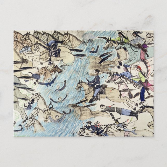 Truppen werden über den Fluss getrieben (Tinte auf Postkarte (Vorderseite)