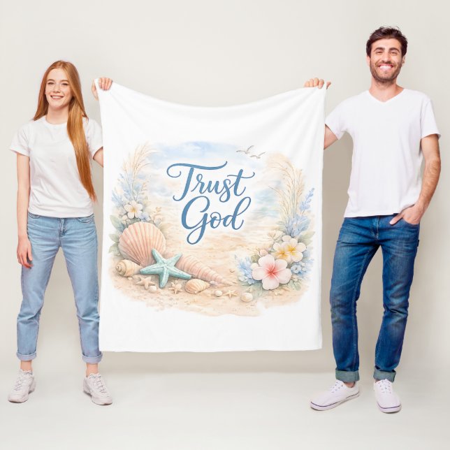 "Trust God" Coastal Beach Watercolor Christian Fleecedecke (Beispiel)