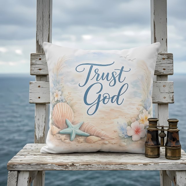 "Trust God" Coastal Beach Watercolor Christian Kissen (Von Creator hochgeladen)