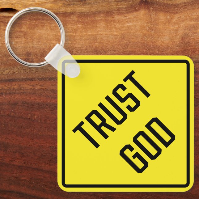 Trust God Metal Square Schlüsselanhänger (Vorderseite)