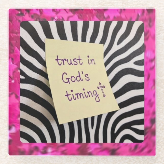 Trust in God's Timing pink glitter zebra y2k Glasuntersetzer (Vorderseite)