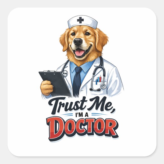 Trust Me I’m a Dogtor Funny Dog Doctor Quadratischer Aufkleber (Vorderseite)