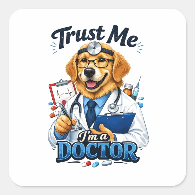 Trust Me I’m a Dogtor Funny Dog Doctor Quadratischer Aufkleber (Vorderseite)