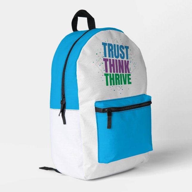 Trust Think Thrive – Motivational Quote Design Bedruckter Rucksack (Rückseitige Ecke links)