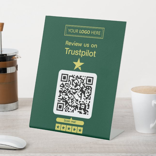 Trustpilot-Bewertungsanfrage mit scannbarem QR-Cod Sockelschild (In SItu)