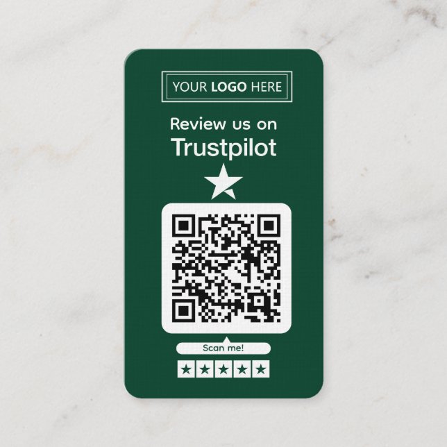 Trustpilot-Bewertungsanfrage mit scannbarem QR-Cod Visitenkarte (Vorderseite)