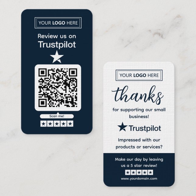 Trustpilot-Bewertungsanfrage mit scannbarem QR-Cod Visitenkarte (Vorne/Hinten)