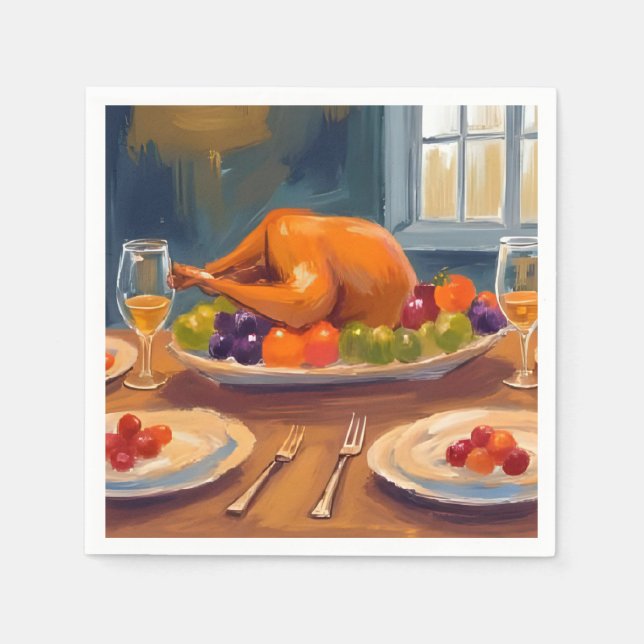 Truthahn Abendessen | Frohes Erntedankfest Gemalte Serviette (Vorderseite)