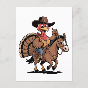 Truthahn auf einem Pferd reitend Cowboy Truthahn E Einladungspostkarte