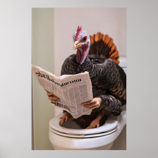 Truthahn auf Toilette Druck, Zeitung lesen, Lustig Poster