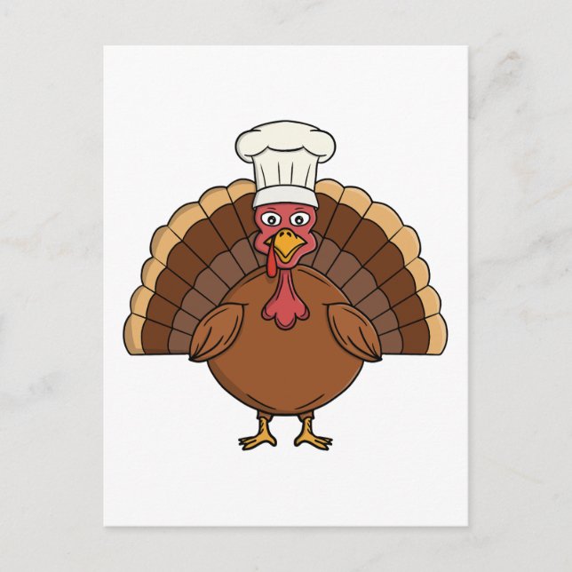 Truthahn-Chef-Cartoon-Thanksgiving Postkarte (Vorderseite)