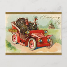 Truthahn fährt ein Auto Vintage Thanksgiving
