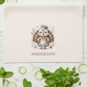 Truthahn Floral Chic Personalisierter Name Geschirrtuch