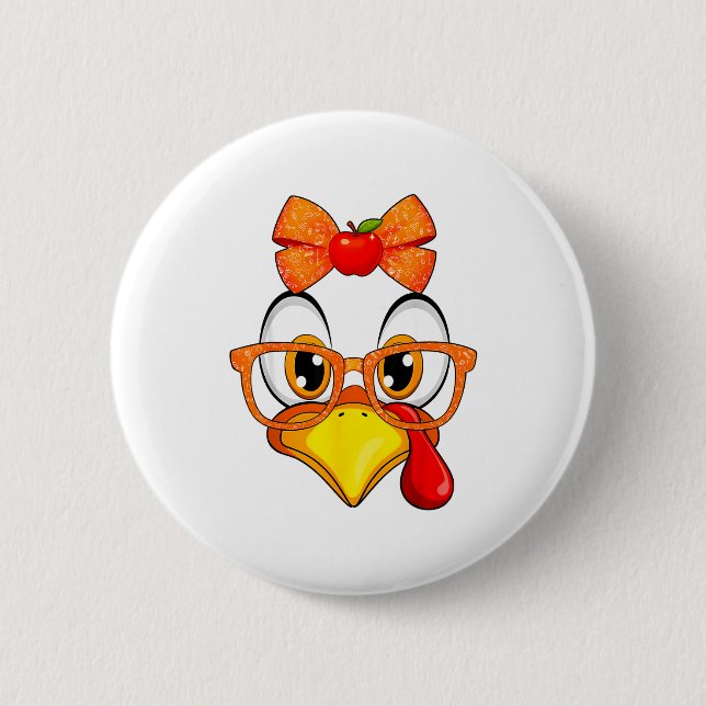 Truthahn Gesicht Apfel Kokette Herbst Thanksgiving Button (Vorderseite)