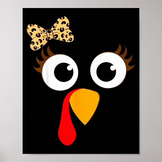 Truthahn-Gesicht Mädchen Leopard Bogen Thanksgivin Poster (Vorne)