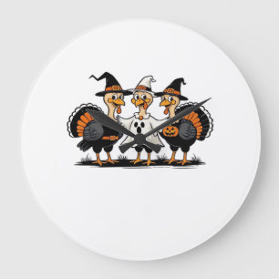 Truthahn Halloween Boo, Erntedank Truthahn, Grusel Große Wanduhr