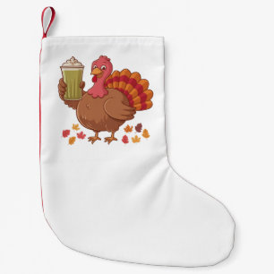 Truthahn hält Matcha-Getränk Thanksgiving Kleiner Weihnachtsstrumpf