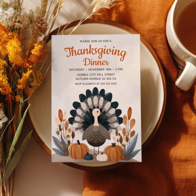 Truthahn & Herbstlaub Pastell Thanksgiving-Dinner Einladung (Von Creator hochgeladen)