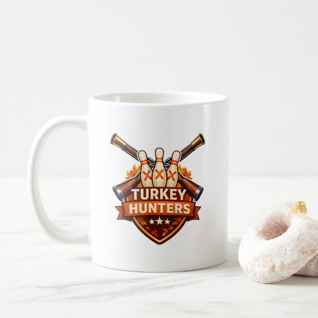 Truthahn-Jäger-Bowling-Team-Logo Kaffeetasse (Mit Donut)