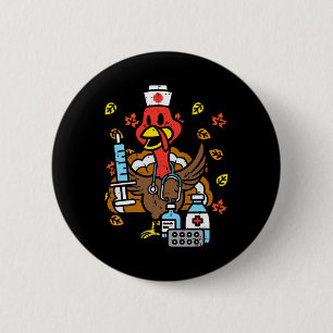 Truthahn-Krankenschwester-Erntedankfest-Herbst-Arb Button
