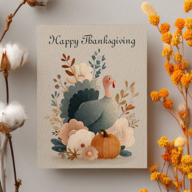 Truthahn mit Herbstlaub Frohes Erntedankfest Paste Postkarte (Von Creator hochgeladen)