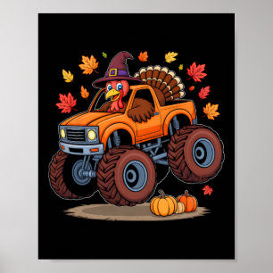 Truthahn Monster Truck Erntedankfest Pilger Kleink Poster