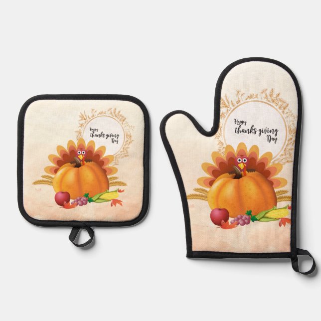 Truthahn Ofenhandschuh & Topflappen-Set (Vorderseite)